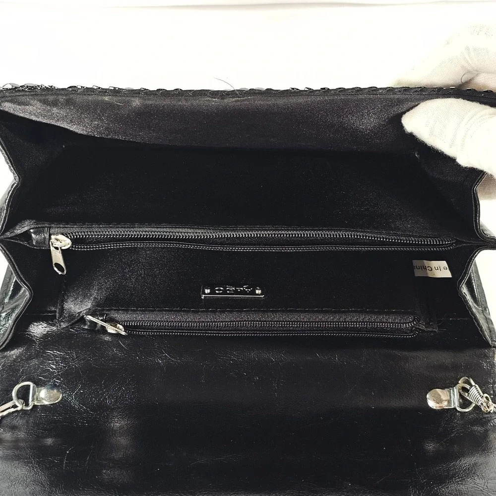 ALDO‎ Black Mesh Metal Tile Evening Clutch Bag with Chain Strap Silver Accent